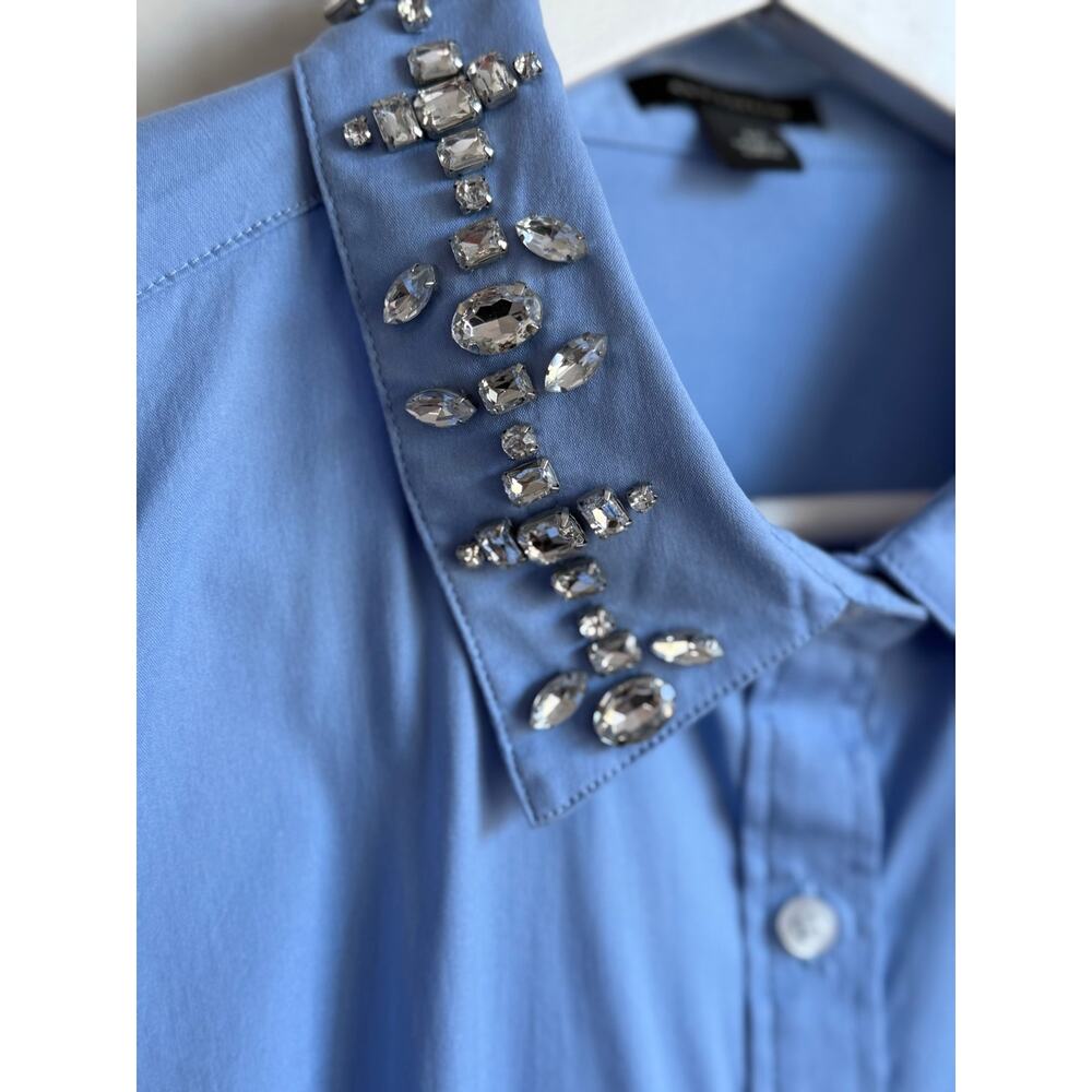 Ann Taylor Embellished Jewel Long Sleeve Button-Down Shirt Blue Women's Size 12 - Picture 5 of 8
